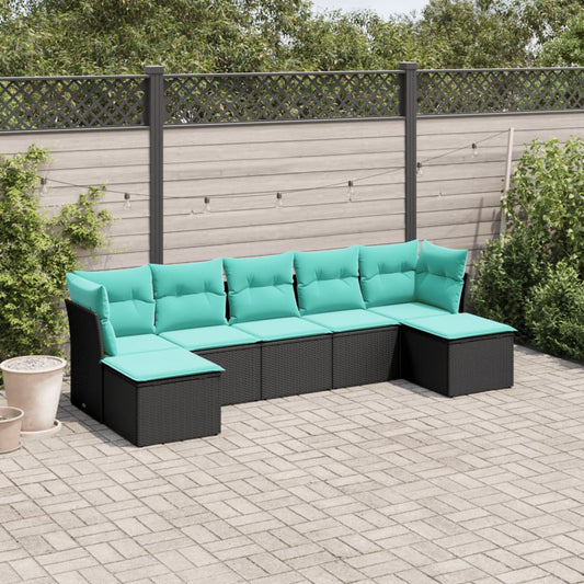 7-delige tuinbankset met kussens van zwart polyrotan is nu te koop bij PeponiXL, paradijselijk wonen!