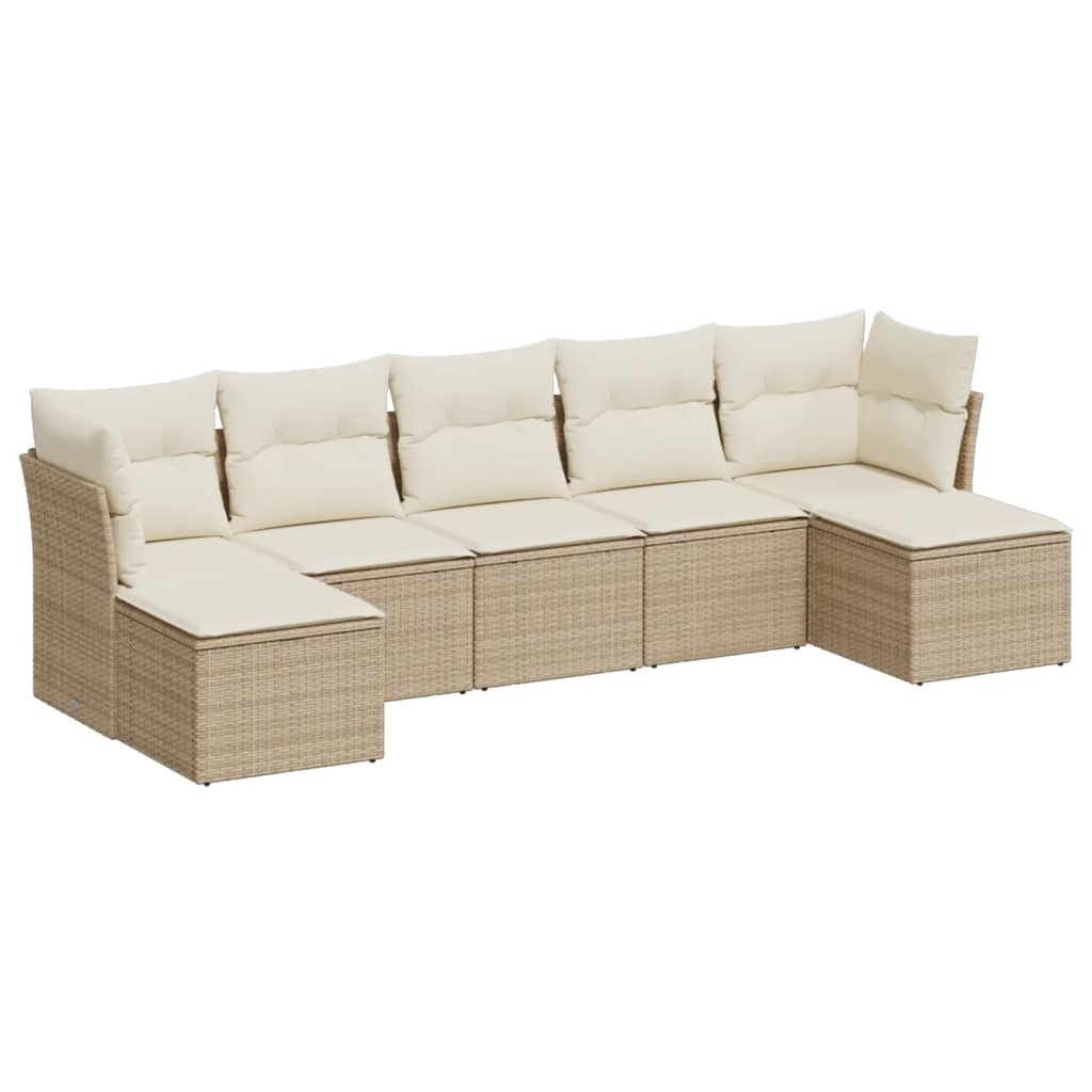 7-delige Loungeset met kussens poly rattan beige is nu te koop bij PeponiXL, paradijselijk wonen!