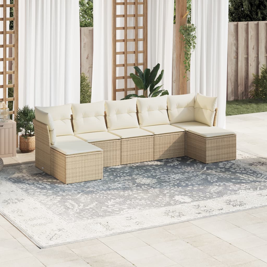 7-delige Loungeset met kussens poly rattan beige is nu te koop bij PeponiXL, paradijselijk wonen!