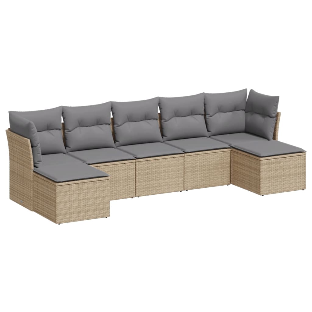 7-delige Loungeset met kussens poly rattan beige is nu te koop bij PeponiXL, paradijselijk wonen!