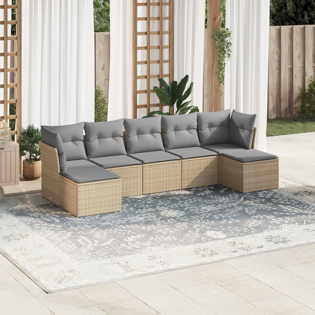 7-delige Loungeset met kussens poly rattan beige is nu te koop bij PeponiXL, paradijselijk wonen!