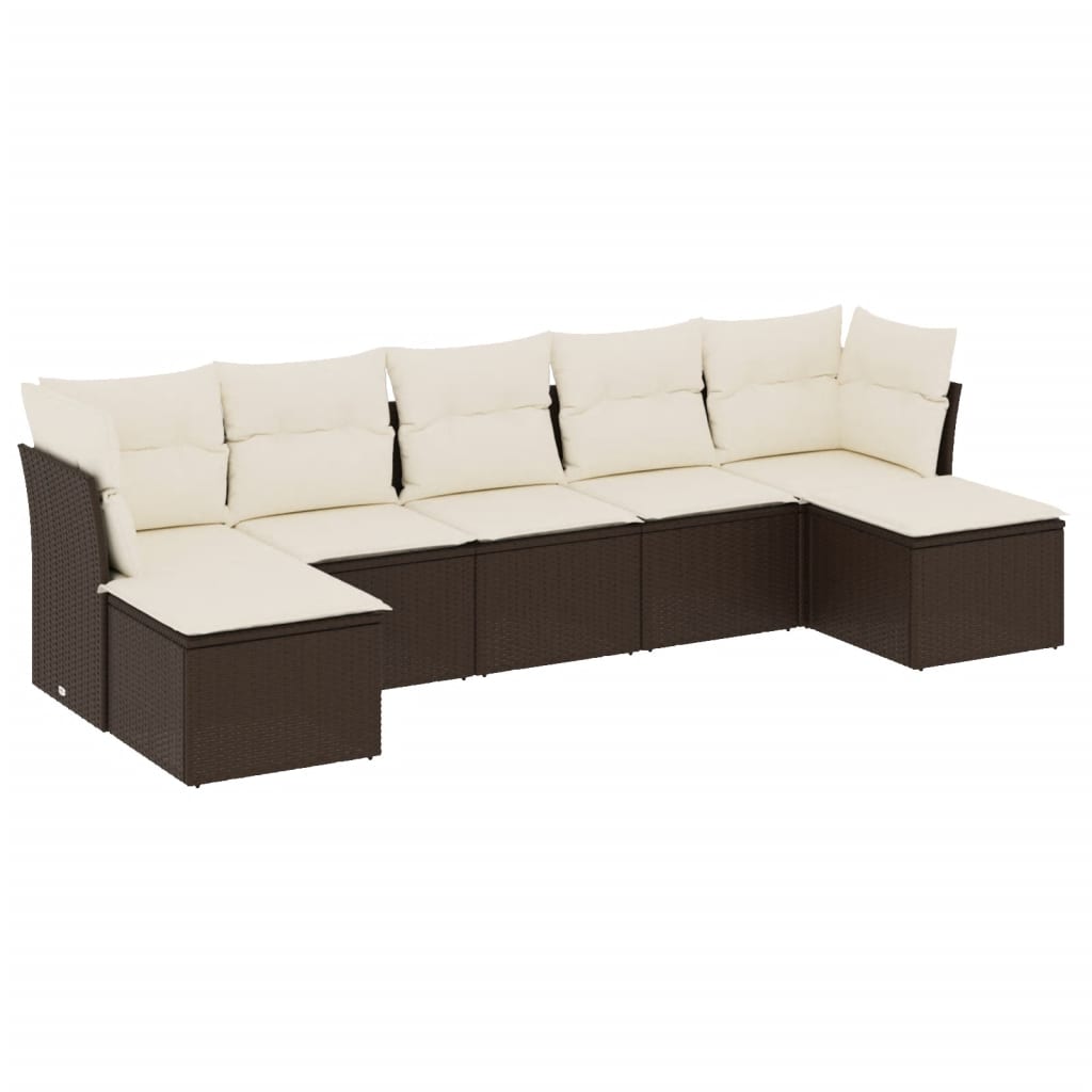 7-delige Loungeset met kussens poly rattan bruin is nu te koop bij PeponiXL, paradijselijk wonen!
