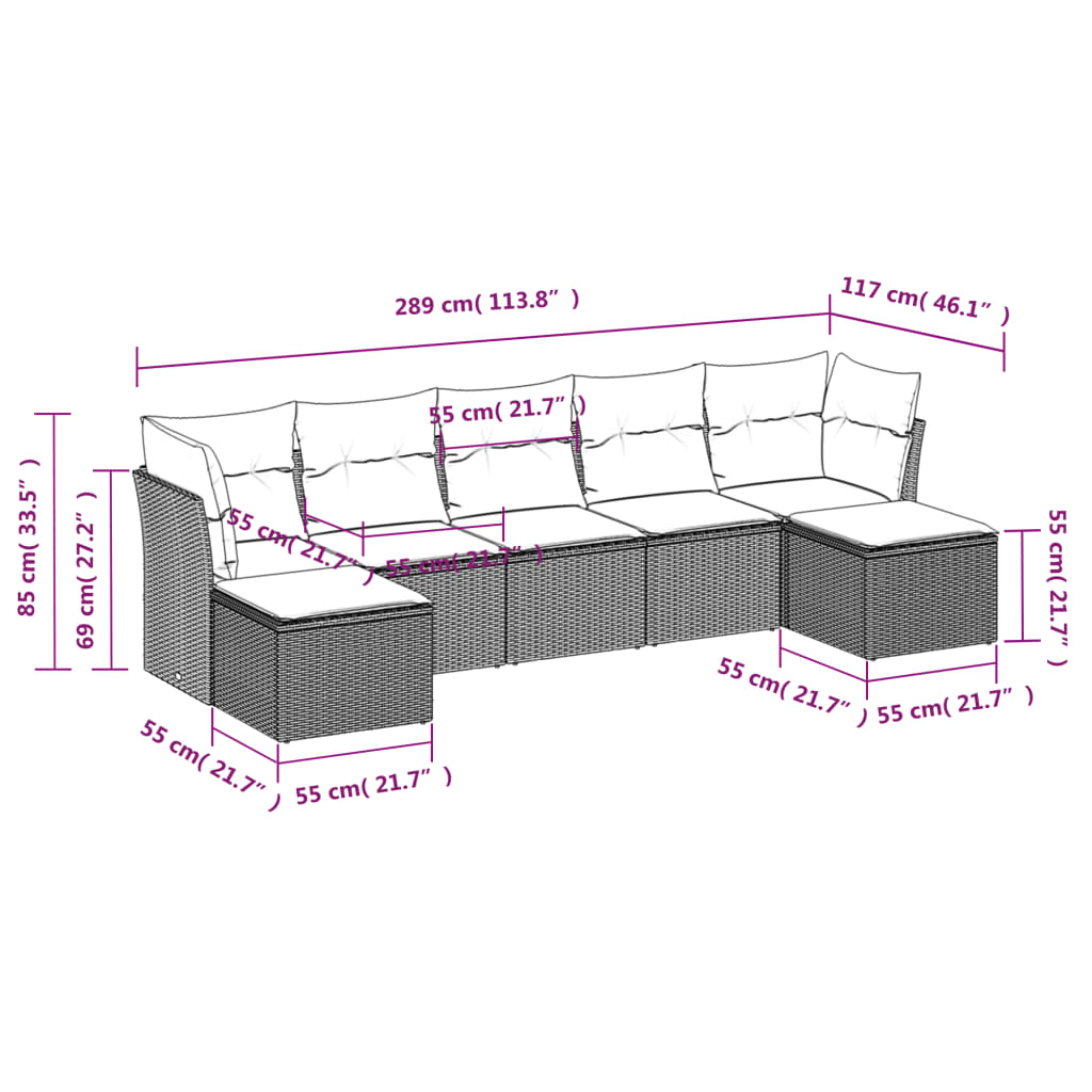 7-delige Loungeset met kussens poly rattan bruin is nu te koop bij PeponiXL, paradijselijk wonen!