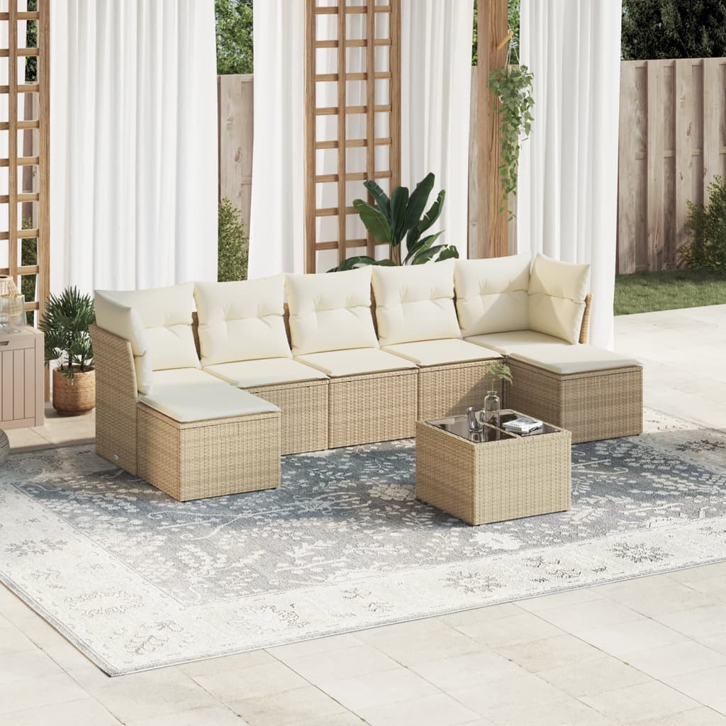 8-delige Loungeset met kussens poly rattan beige is nu te koop bij PeponiXL, paradijselijk wonen!