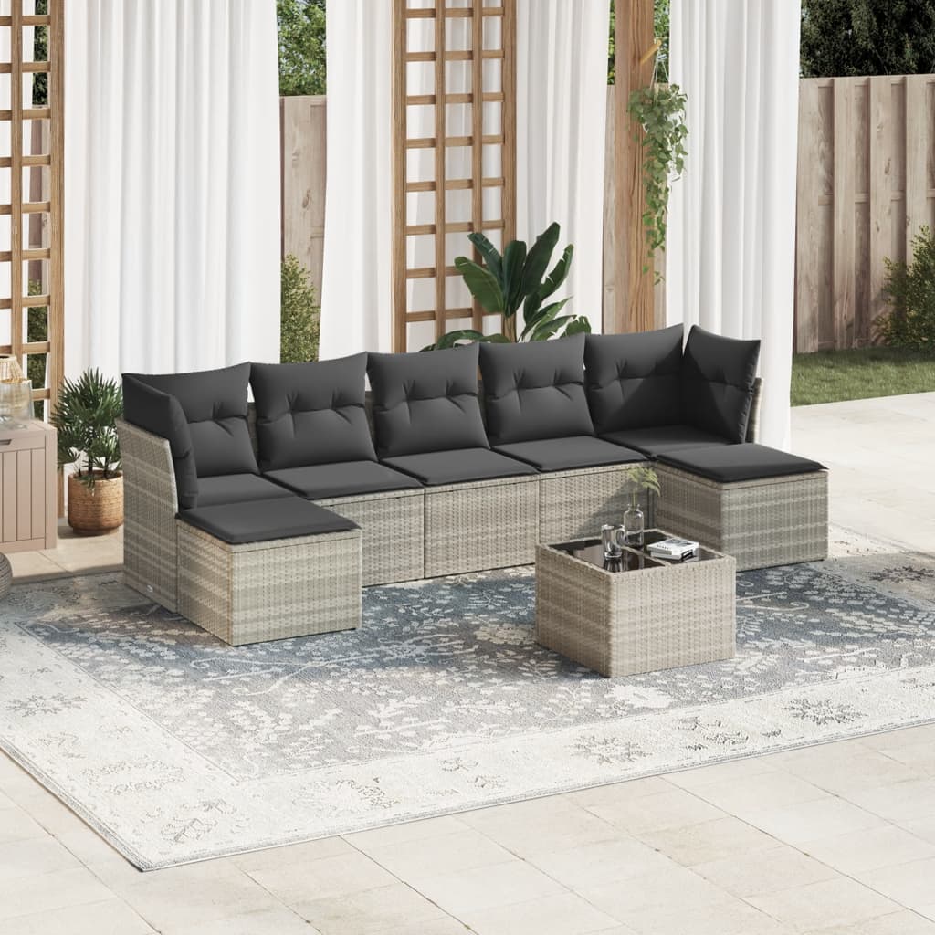 8-delige Loungeset met kussens poly rattan lichtgrijs is nu te koop bij PeponiXL, paradijselijk wonen!