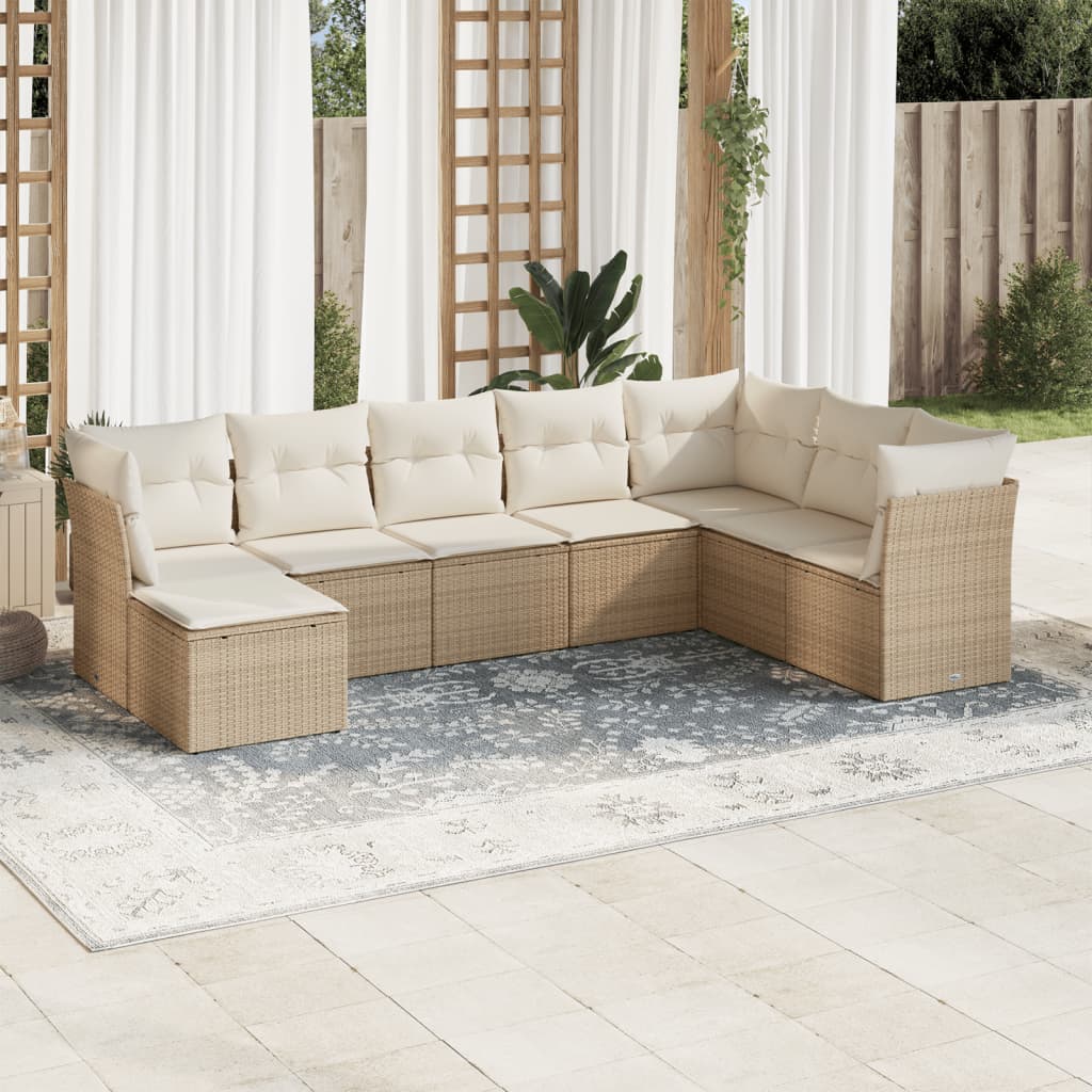 8-delige Loungeset met kussens poly rattan beige is nu te koop bij PeponiXL, paradijselijk wonen!
