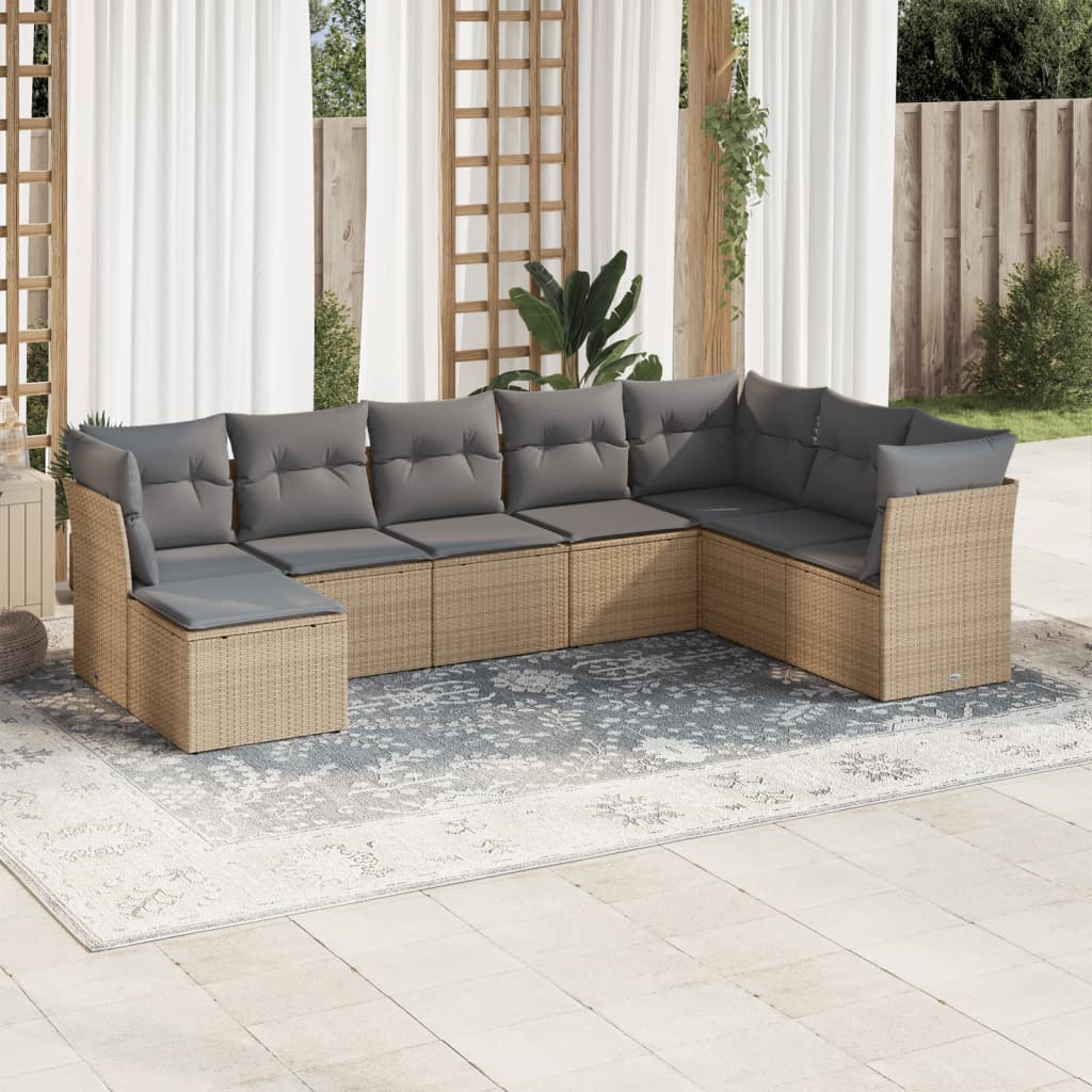 8-delige Loungeset met kussens poly rattan beige is nu te koop bij PeponiXL, paradijselijk wonen!