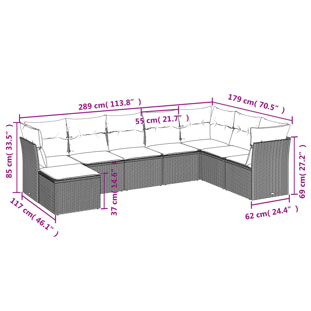 8-delige Loungeset met kussens poly rattan grijs is nu te koop bij PeponiXL, paradijselijk wonen!