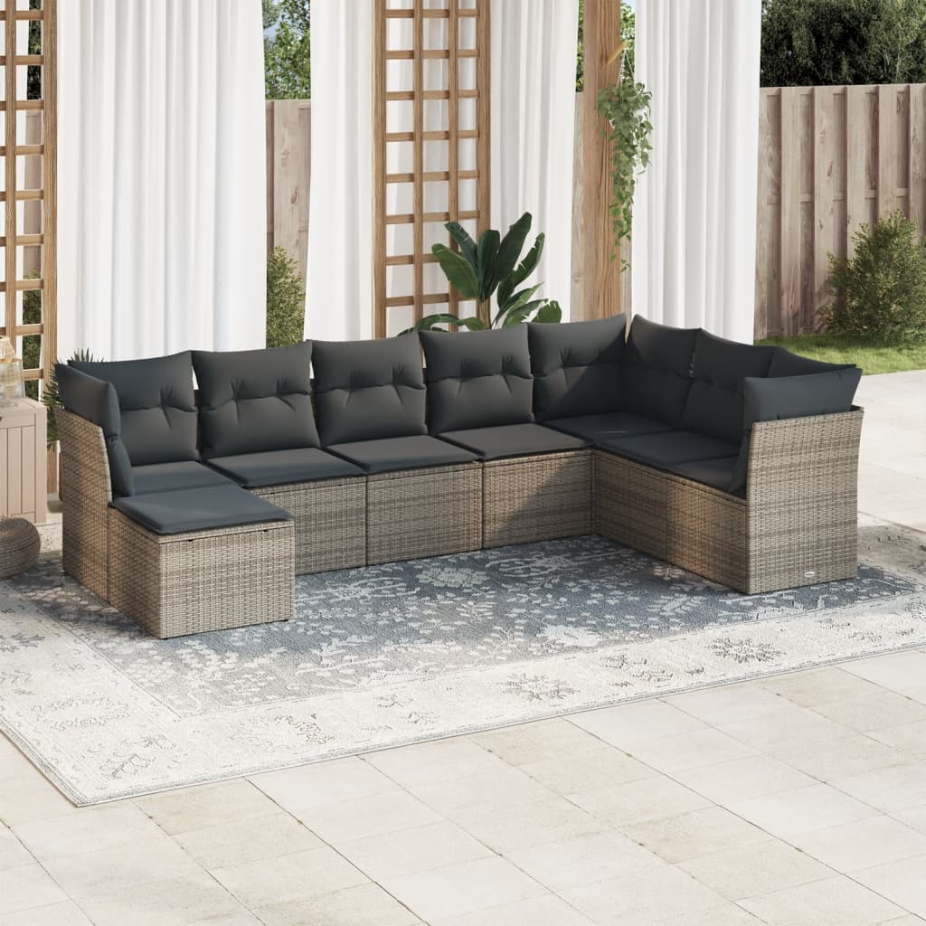 8-delige Loungeset met kussens poly rattan grijs is nu te koop bij PeponiXL, paradijselijk wonen!