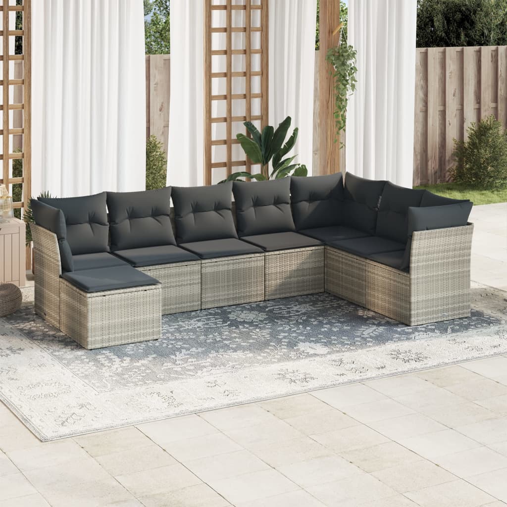 8-delige Loungeset met kussens poly rattan lichtgrijs is nu te koop bij PeponiXL, paradijselijk wonen!