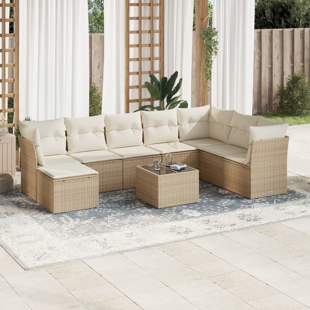 9-delige Loungeset met kussens poly rattan beige is nu te koop bij PeponiXL, paradijselijk wonen!