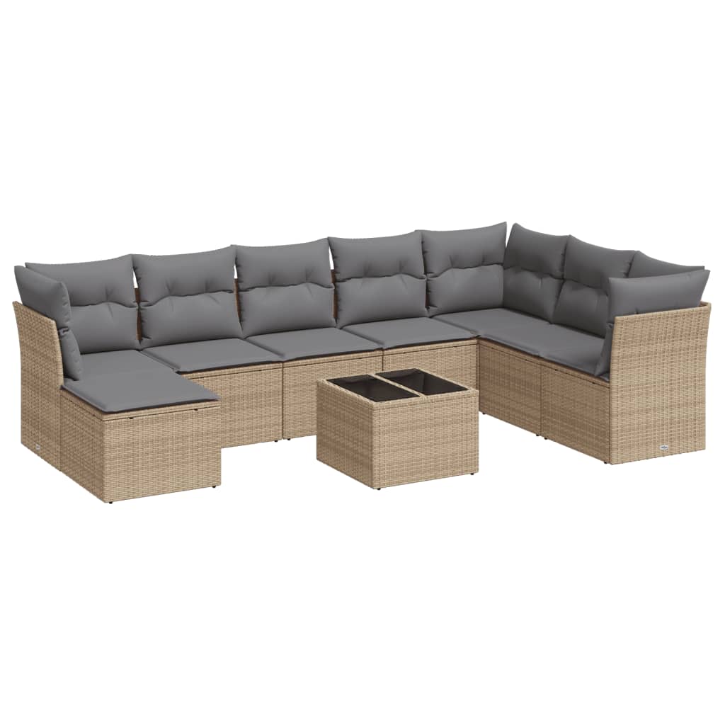 9-delige Loungeset met kussens poly rattan beige is nu te koop bij PeponiXL, paradijselijk wonen!
