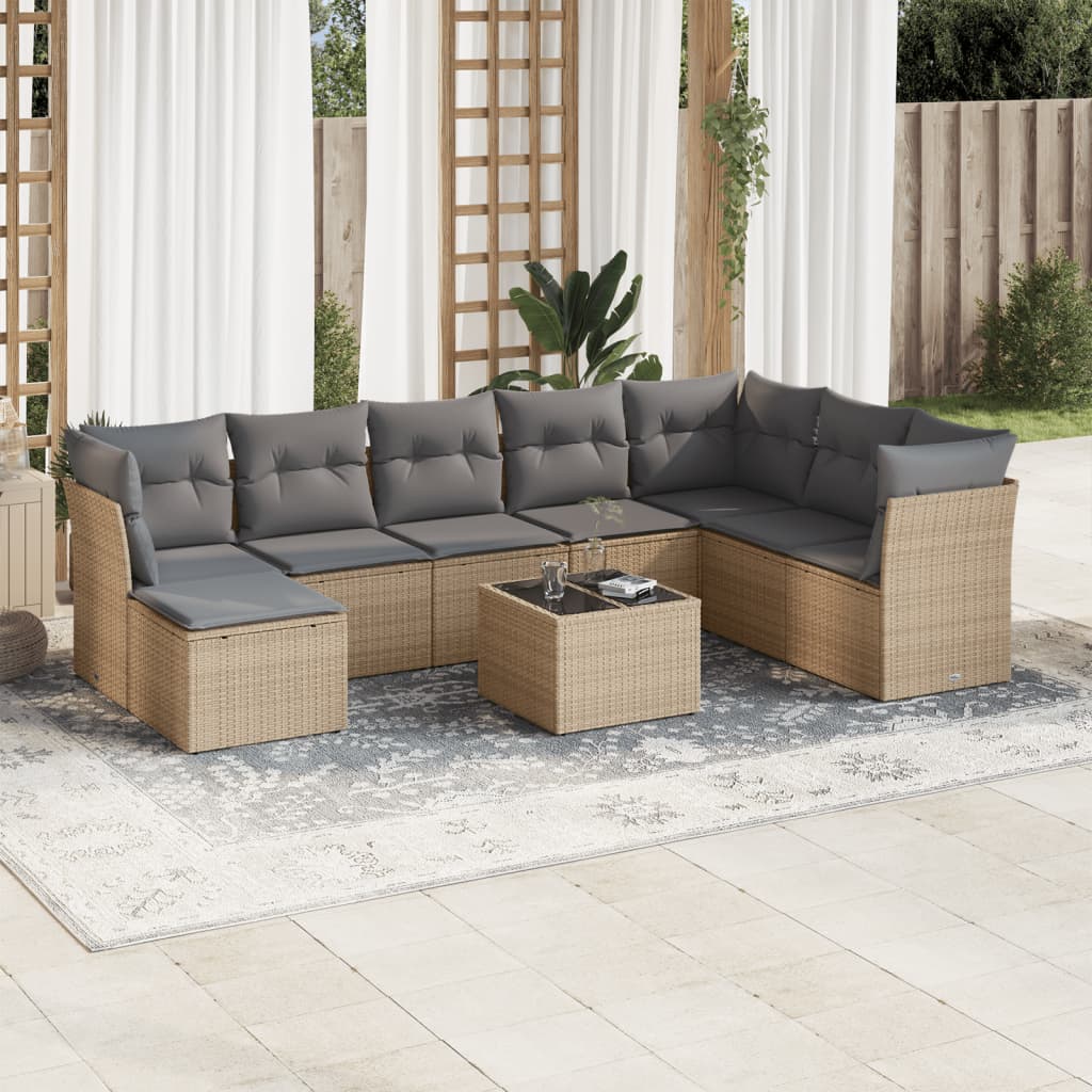 9-delige Loungeset met kussens poly rattan beige is nu te koop bij PeponiXL, paradijselijk wonen!
