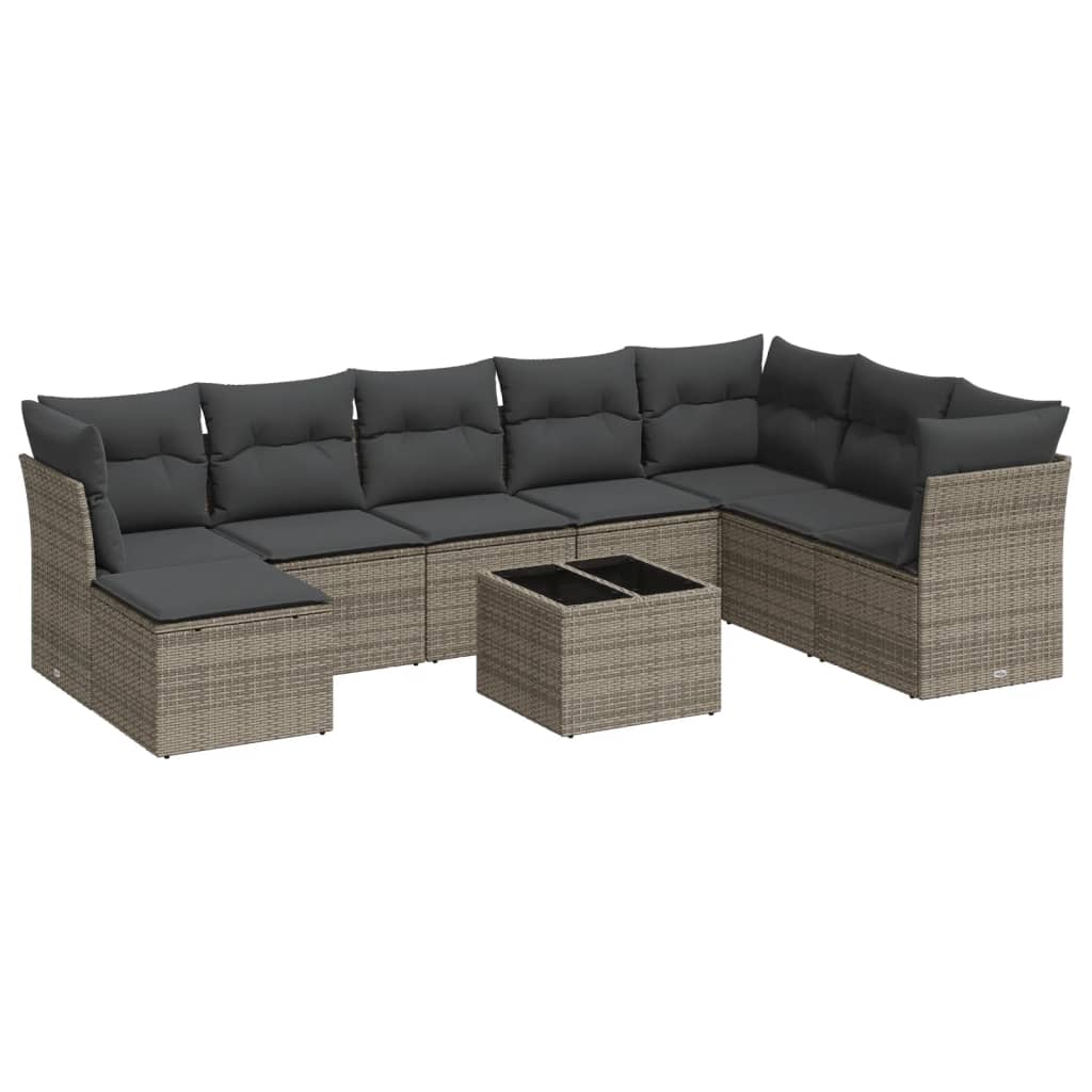 9-delige Loungeset met kussens poly rattan grijs is nu te koop bij PeponiXL, paradijselijk wonen!