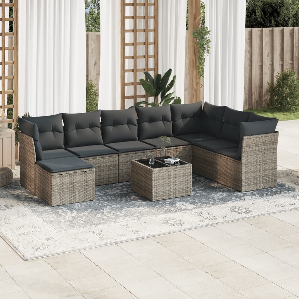 9-delige Loungeset met kussens poly rattan grijs is nu te koop bij PeponiXL, paradijselijk wonen!