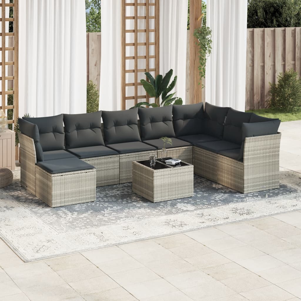 9-delige Loungeset met kussens poly rattan lichtgrijs is nu te koop bij PeponiXL, paradijselijk wonen!