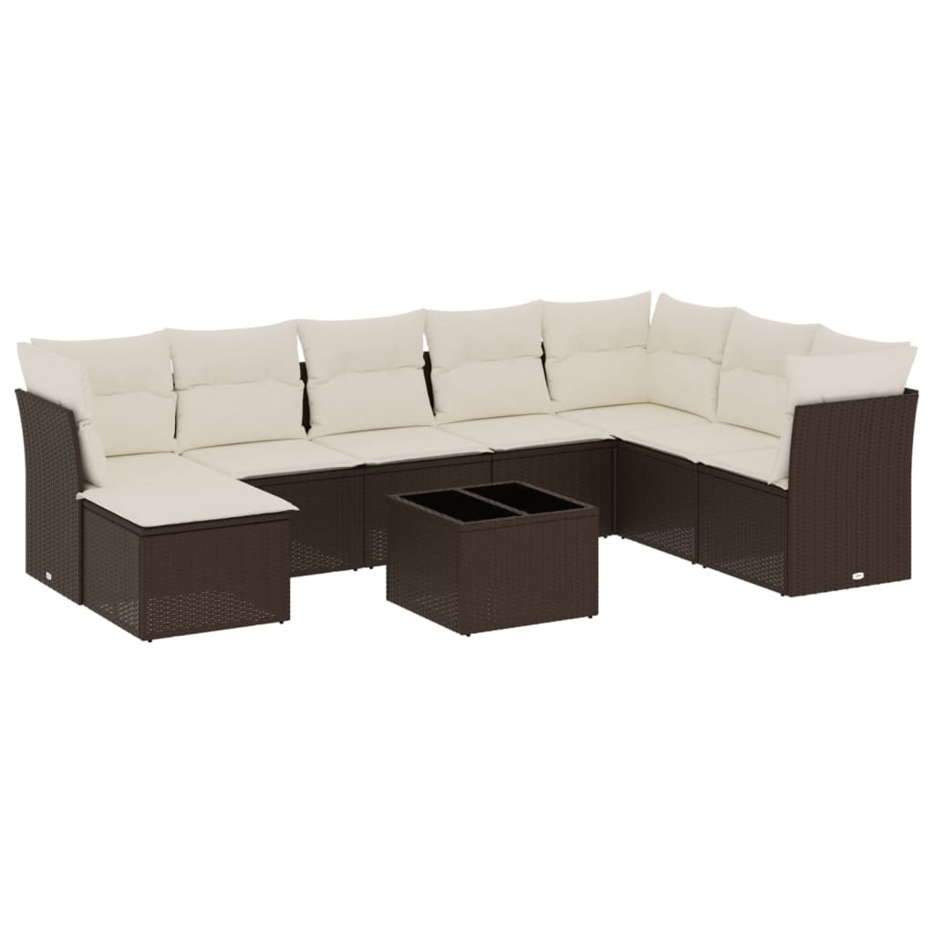 9-delige Loungeset met kussens poly rattan bruin is nu te koop bij PeponiXL, paradijselijk wonen!