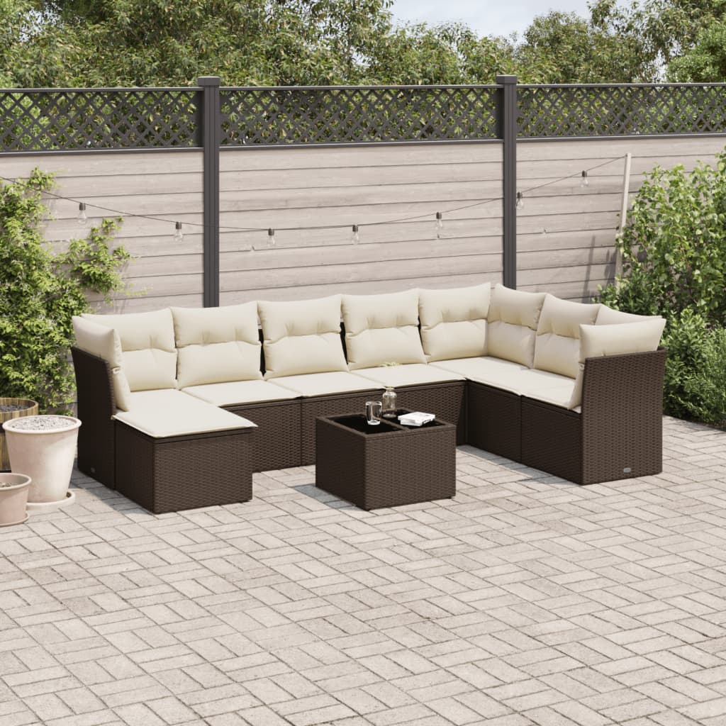 9-delige Loungeset met kussens poly rattan bruin is nu te koop bij PeponiXL, paradijselijk wonen!