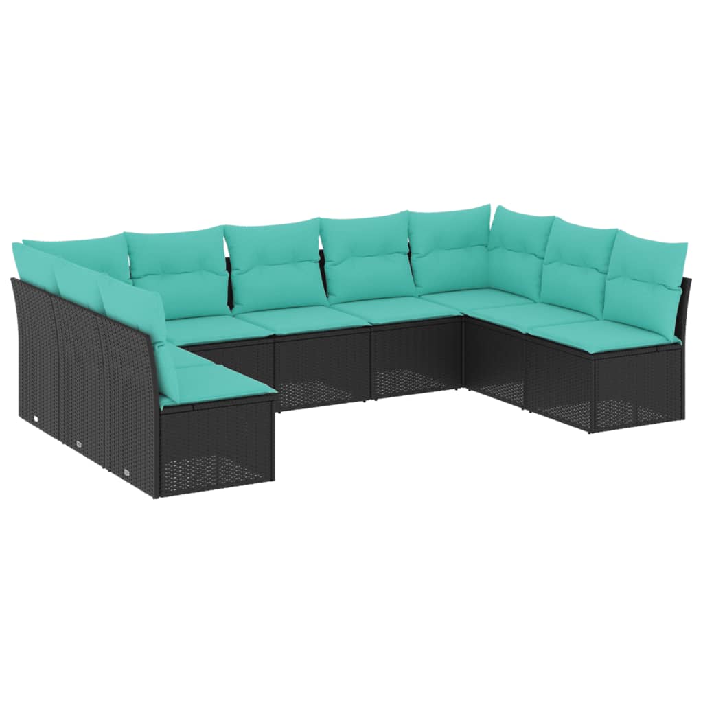 9-delige tuinbankset met kussens van zwart polyrotan is nu te koop bij PeponiXL, paradijselijk wonen!