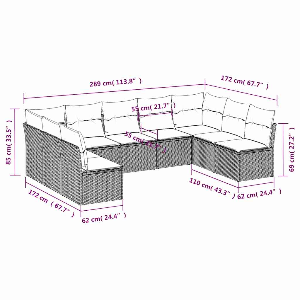 9-delige tuinbankset met kussens van zwart polyrotan is nu te koop bij PeponiXL, paradijselijk wonen!