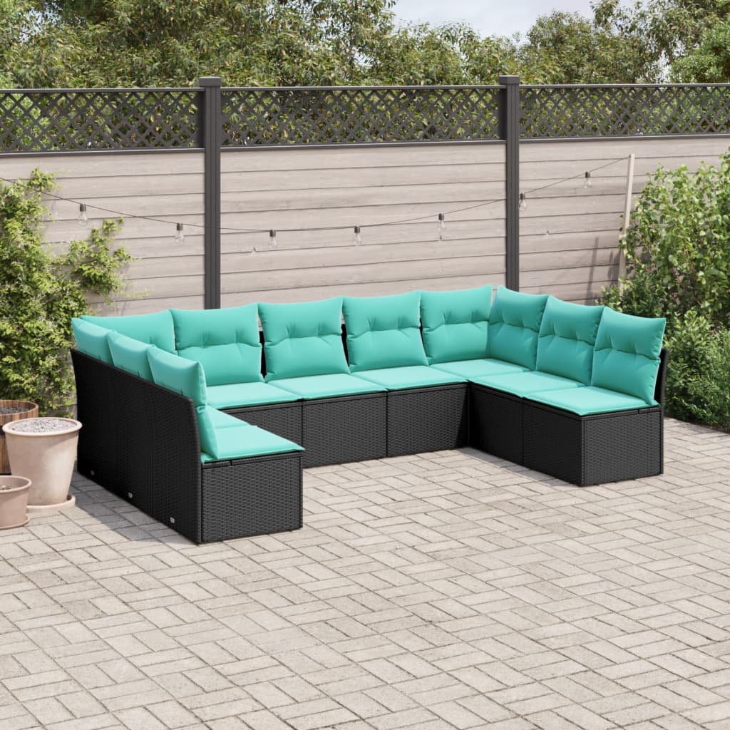9-delige tuinbankset met kussens van zwart polyrotan is nu te koop bij PeponiXL, paradijselijk wonen!