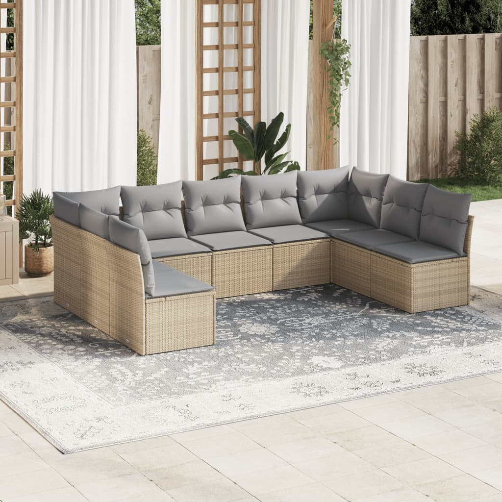 9-delige Loungeset met kussens poly rattan beige is nu te koop bij PeponiXL, paradijselijk wonen!