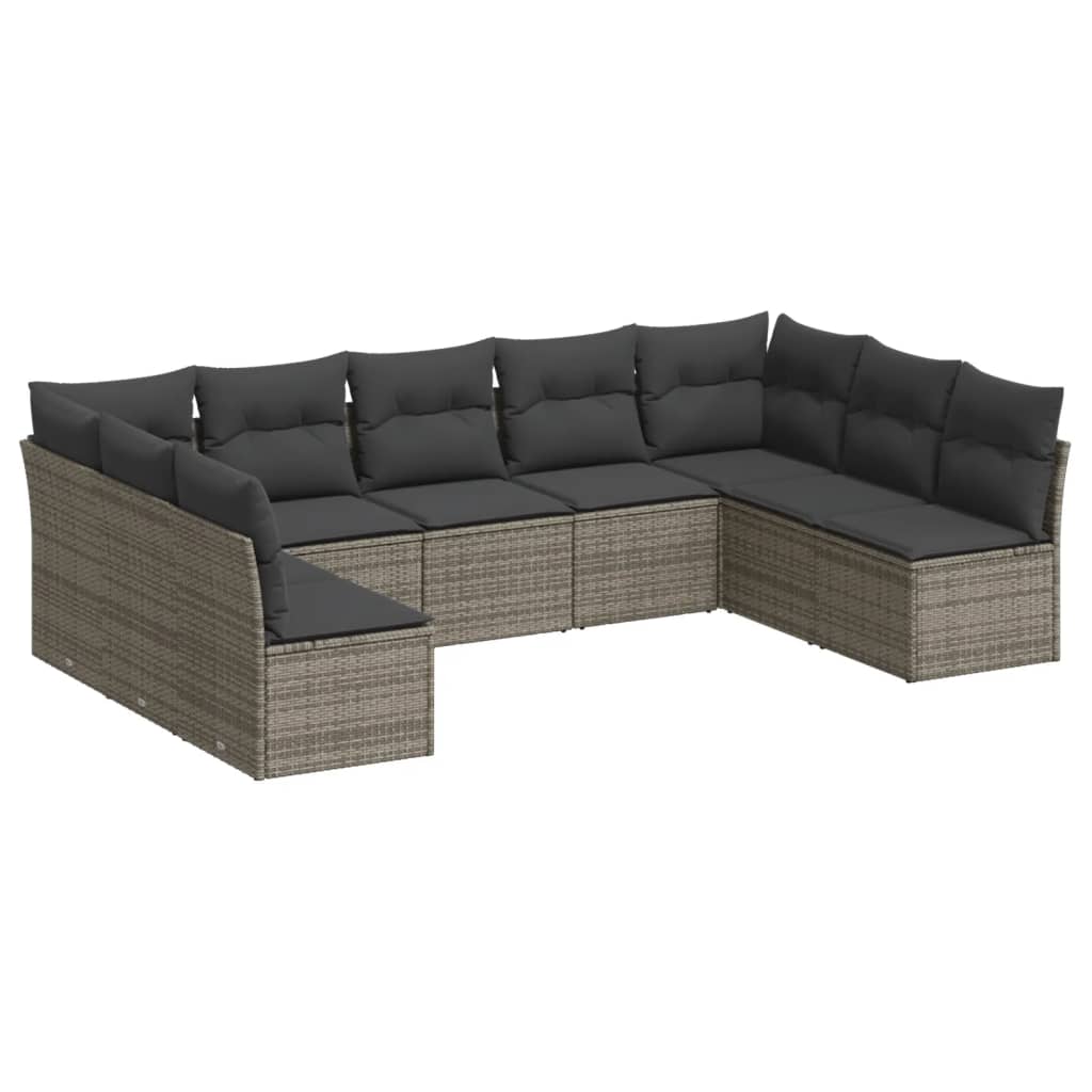 9-delige Loungeset met kussens poly rattan grijs is nu te koop bij PeponiXL, paradijselijk wonen!