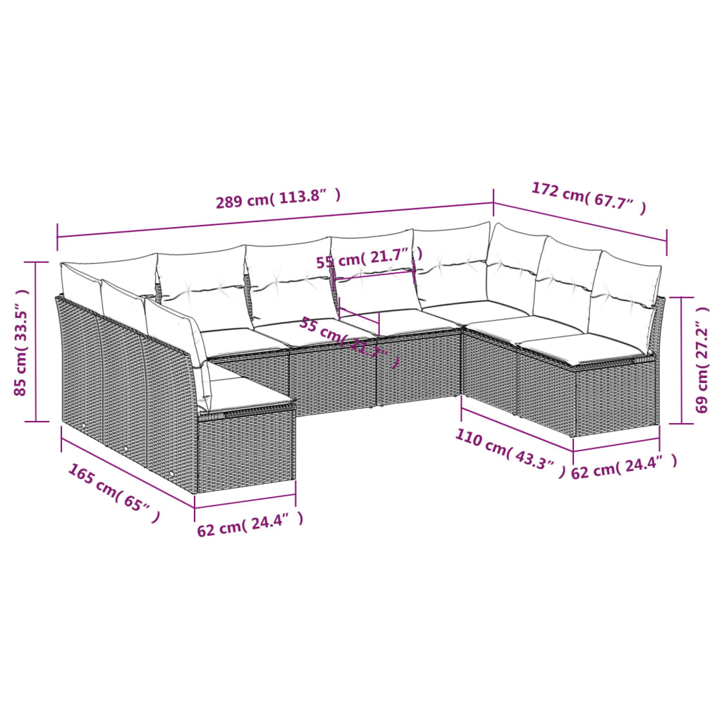 9-delige Loungeset met kussens poly rattan grijs is nu te koop bij PeponiXL, paradijselijk wonen!