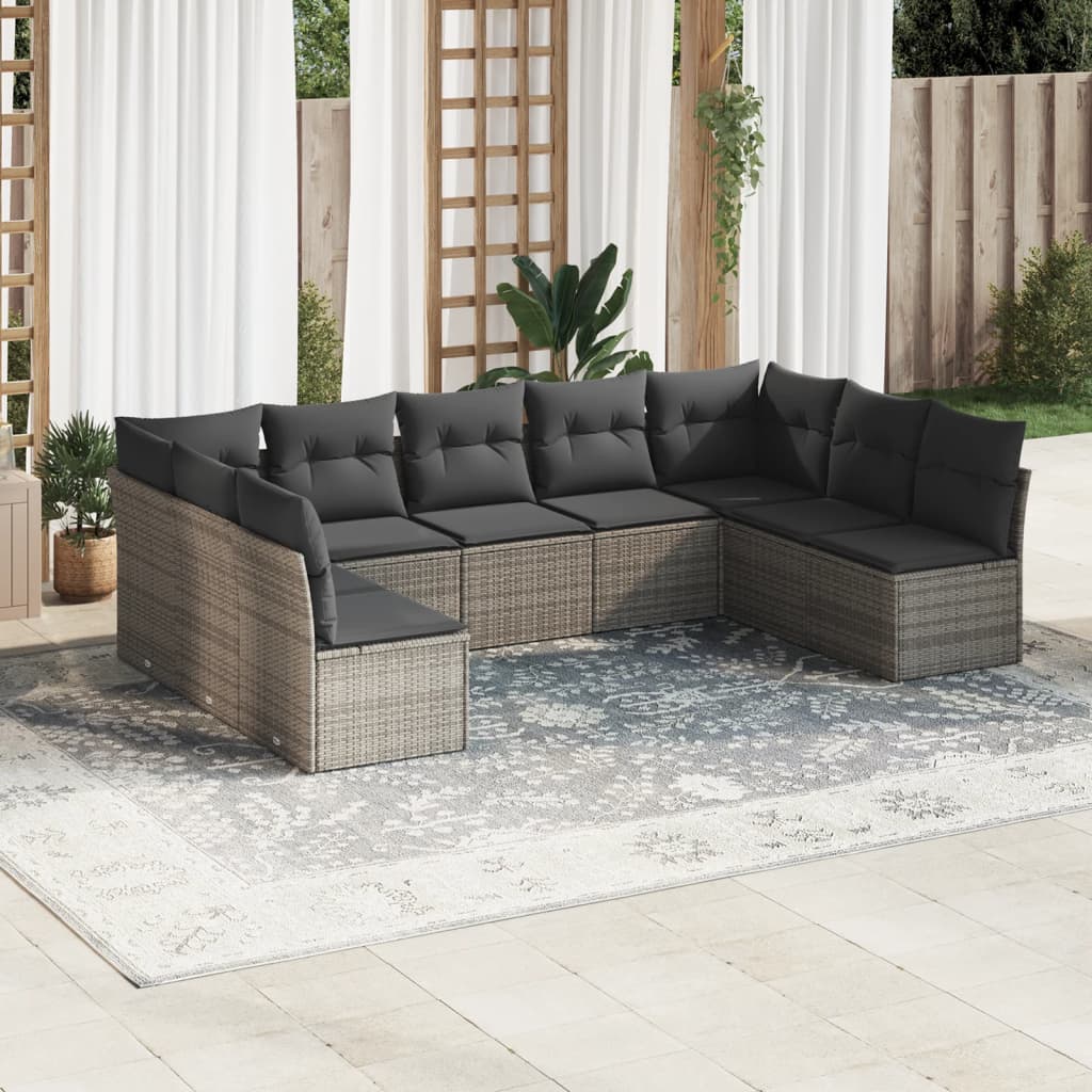 9-delige Loungeset met kussens poly rattan grijs is nu te koop bij PeponiXL, paradijselijk wonen!