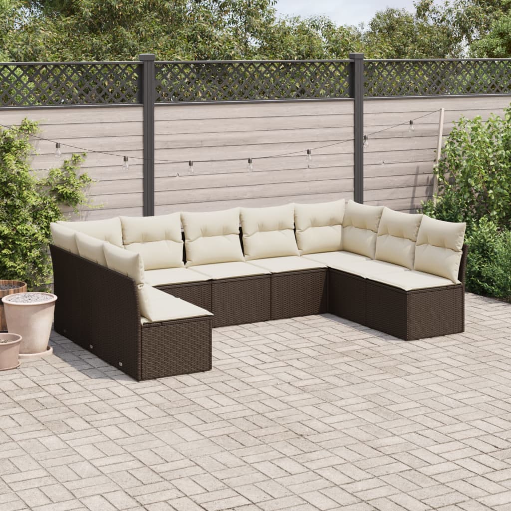 9-delige Loungeset met kussens poly rattan bruin is nu te koop bij PeponiXL, paradijselijk wonen!