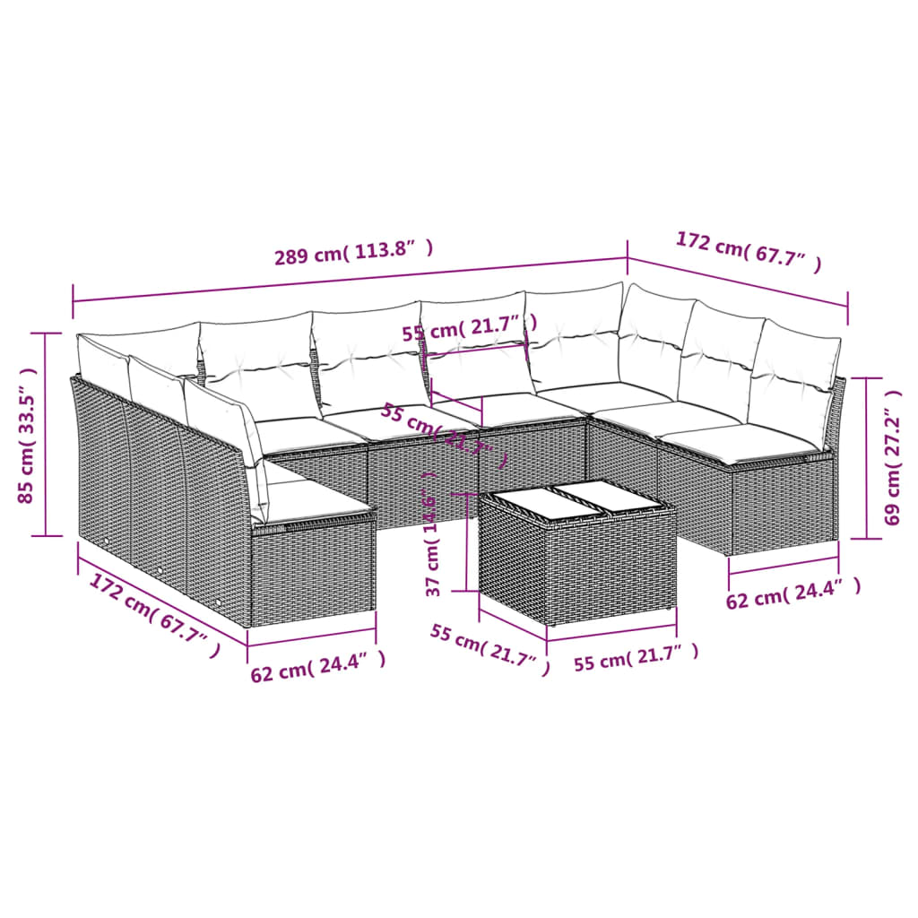 10-delige Loungeset met kussens poly rattan zwart is nu te koop bij PeponiXL, paradijselijk wonen!