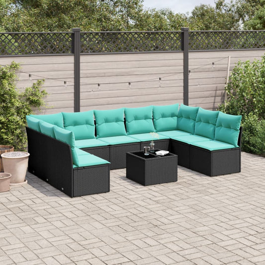10-delige tuinbankset met kussens van zwart polyrotan is nu te koop bij PeponiXL, paradijselijk wonen!