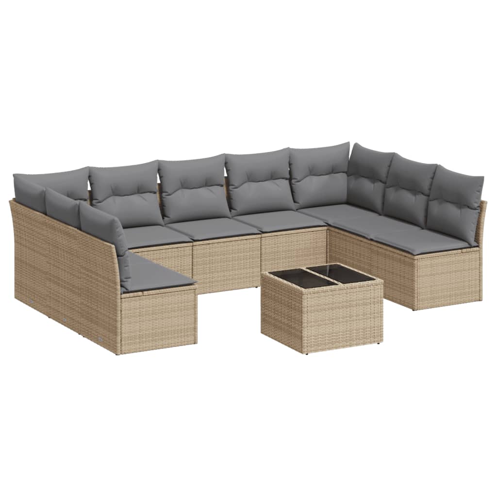 10-delige Loungeset met kussens poly rattan beige is nu te koop bij PeponiXL, paradijselijk wonen!