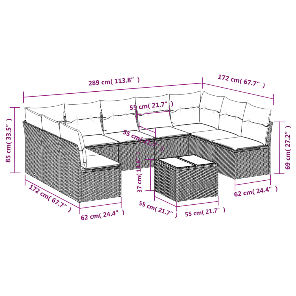 10-delige Loungeset met kussens poly rattan beige is nu te koop bij PeponiXL, paradijselijk wonen!