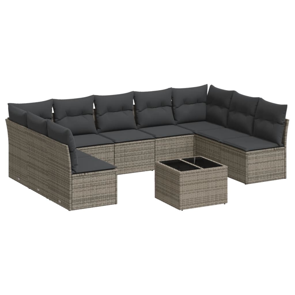 10-delige Loungeset met kussens poly rattan grijs is nu te koop bij PeponiXL, paradijselijk wonen!