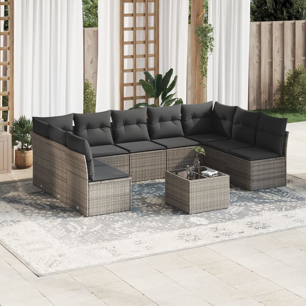 10-delige Loungeset met kussens poly rattan grijs is nu te koop bij PeponiXL, paradijselijk wonen!