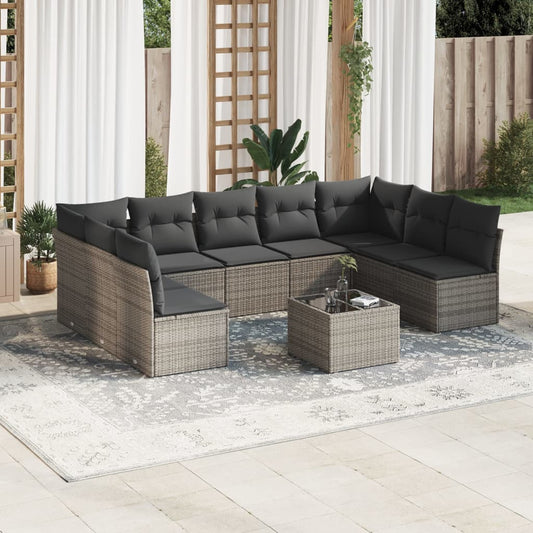 10-delige Loungeset met kussens poly rattan grijs is nu te koop bij PeponiXL, paradijselijk wonen!