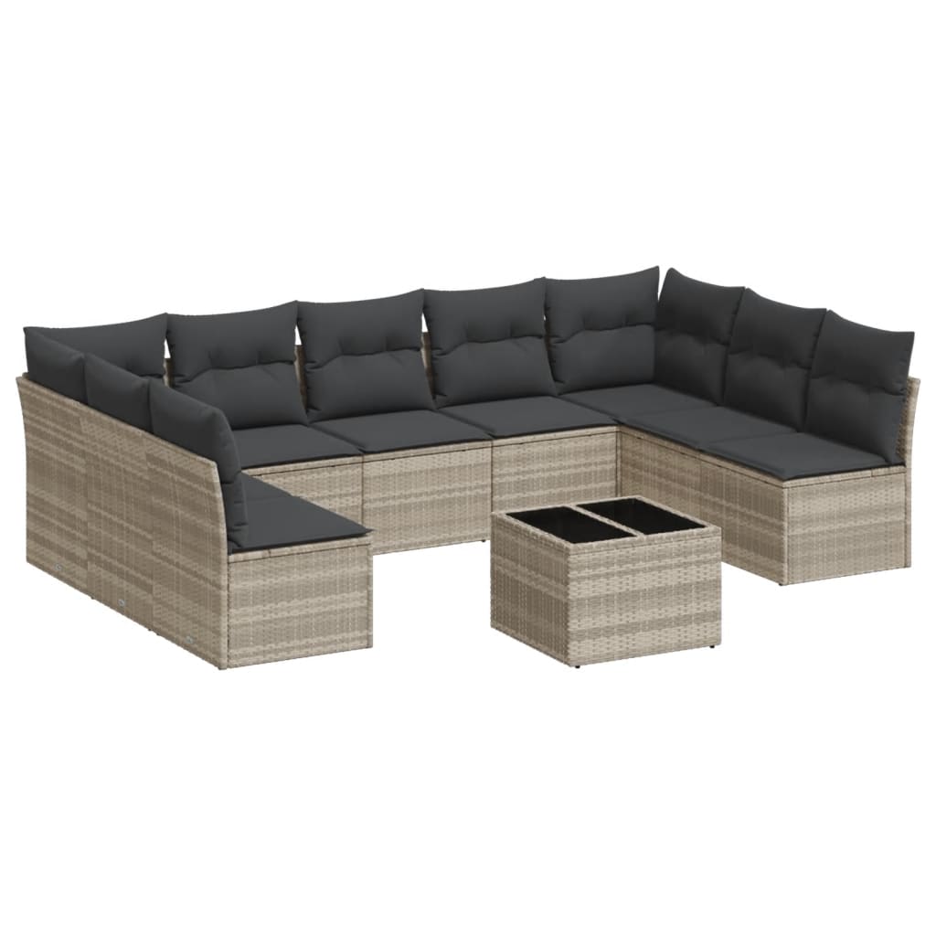 10-delige Loungeset met kussens poly rattan lichtgrijs is nu te koop bij PeponiXL, paradijselijk wonen!