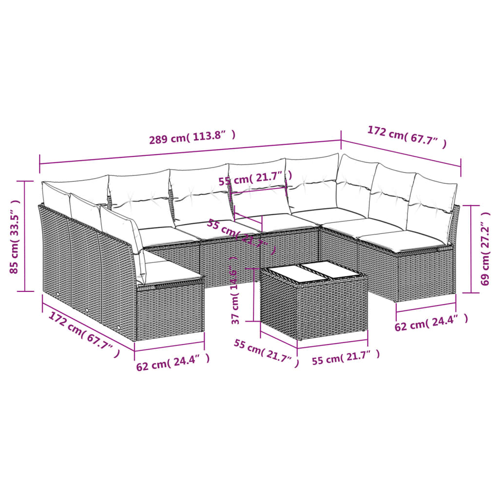 10-delige Loungeset met kussens poly rattan lichtgrijs is nu te koop bij PeponiXL, paradijselijk wonen!