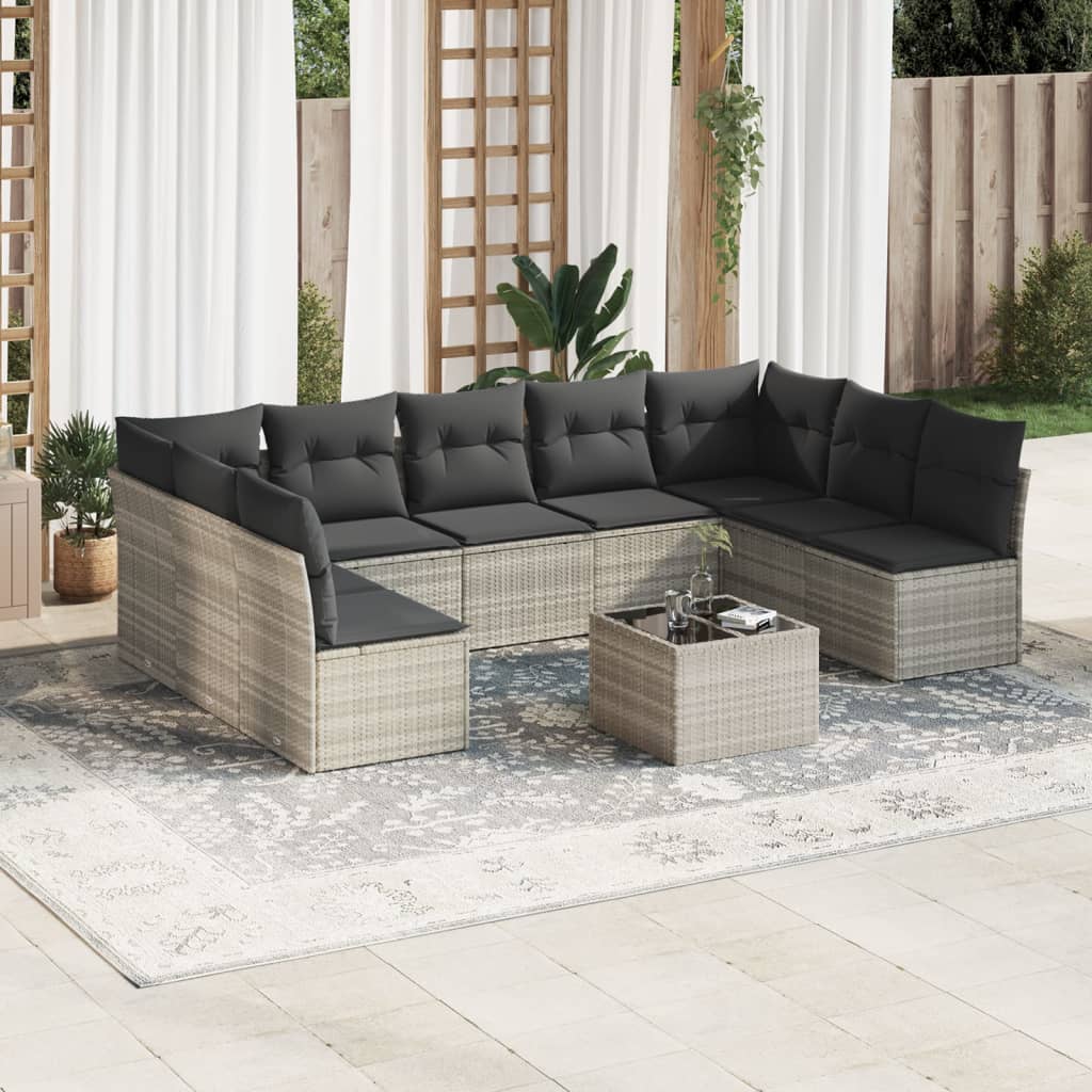 10-delige Loungeset met kussens poly rattan lichtgrijs is nu te koop bij PeponiXL, paradijselijk wonen!