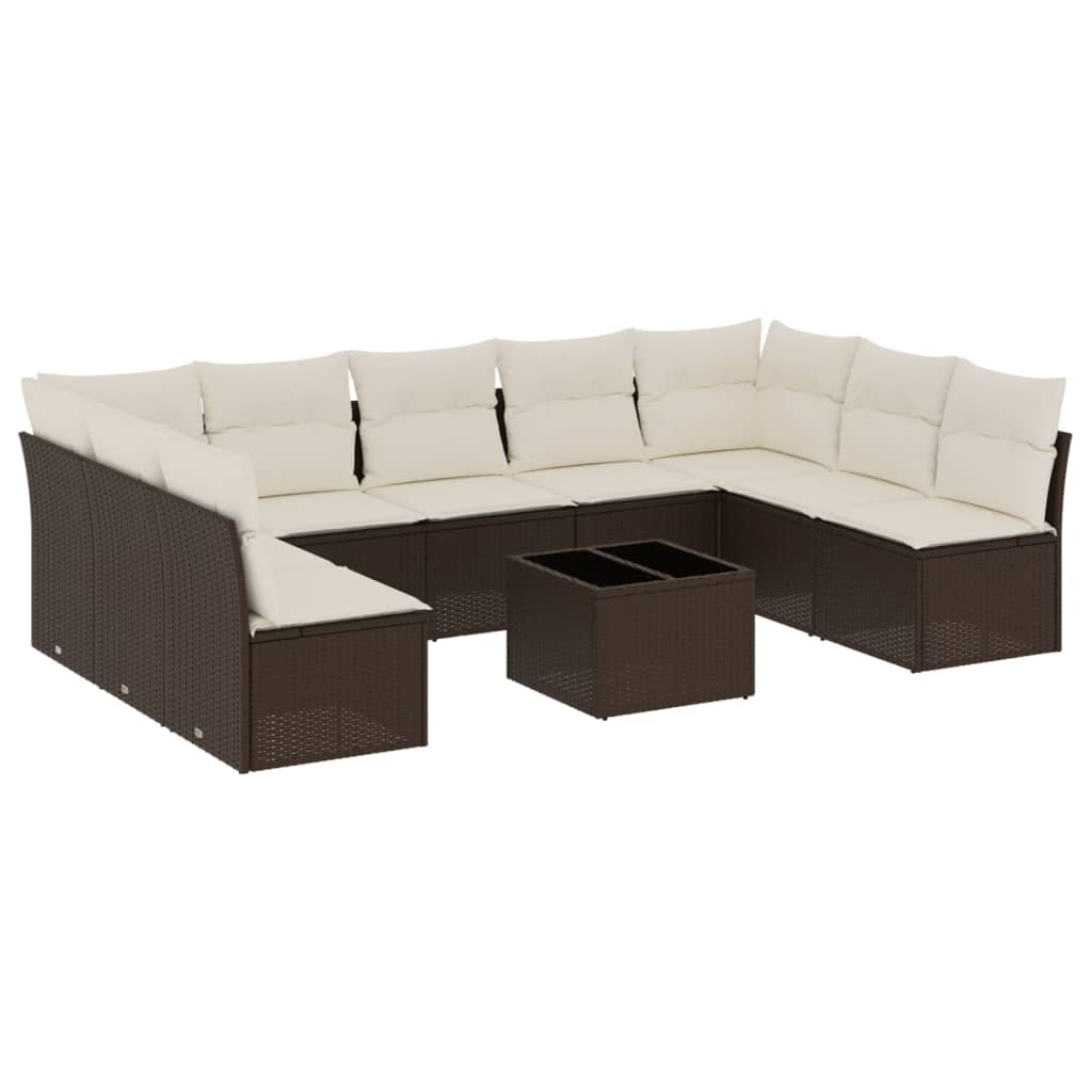 10-delige Loungeset met kussens poly rattan bruin is nu te koop bij PeponiXL, paradijselijk wonen!