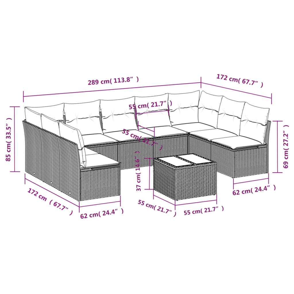 10-delige Loungeset met kussens poly rattan bruin is nu te koop bij PeponiXL, paradijselijk wonen!