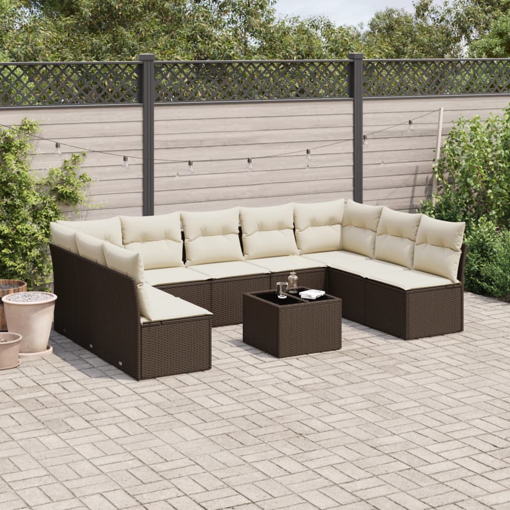 10-delige Loungeset met kussens poly rattan bruin is nu te koop bij PeponiXL, paradijselijk wonen!