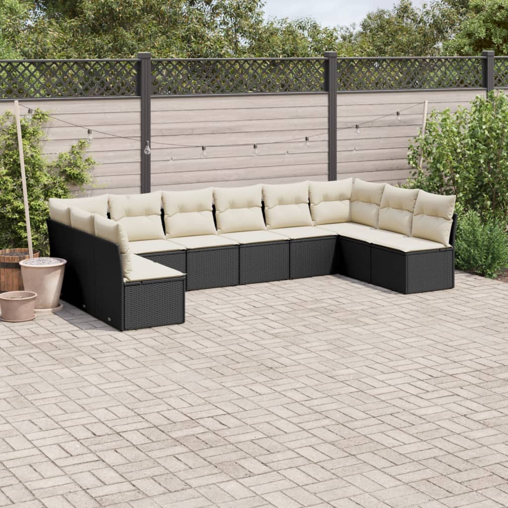 10-delige Loungeset met kussens poly rattan zwart is nu te koop bij PeponiXL, paradijselijk wonen!