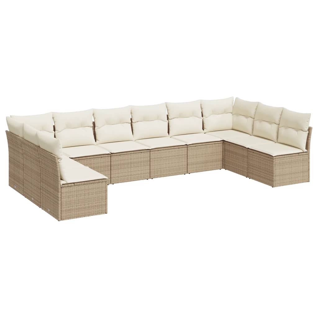 10-delige Loungeset met kussens poly rattan beige is nu te koop bij PeponiXL, paradijselijk wonen!