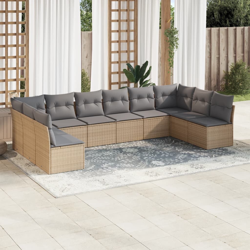 10-delige Loungeset met kussens poly rattan beige is nu te koop bij PeponiXL, paradijselijk wonen!