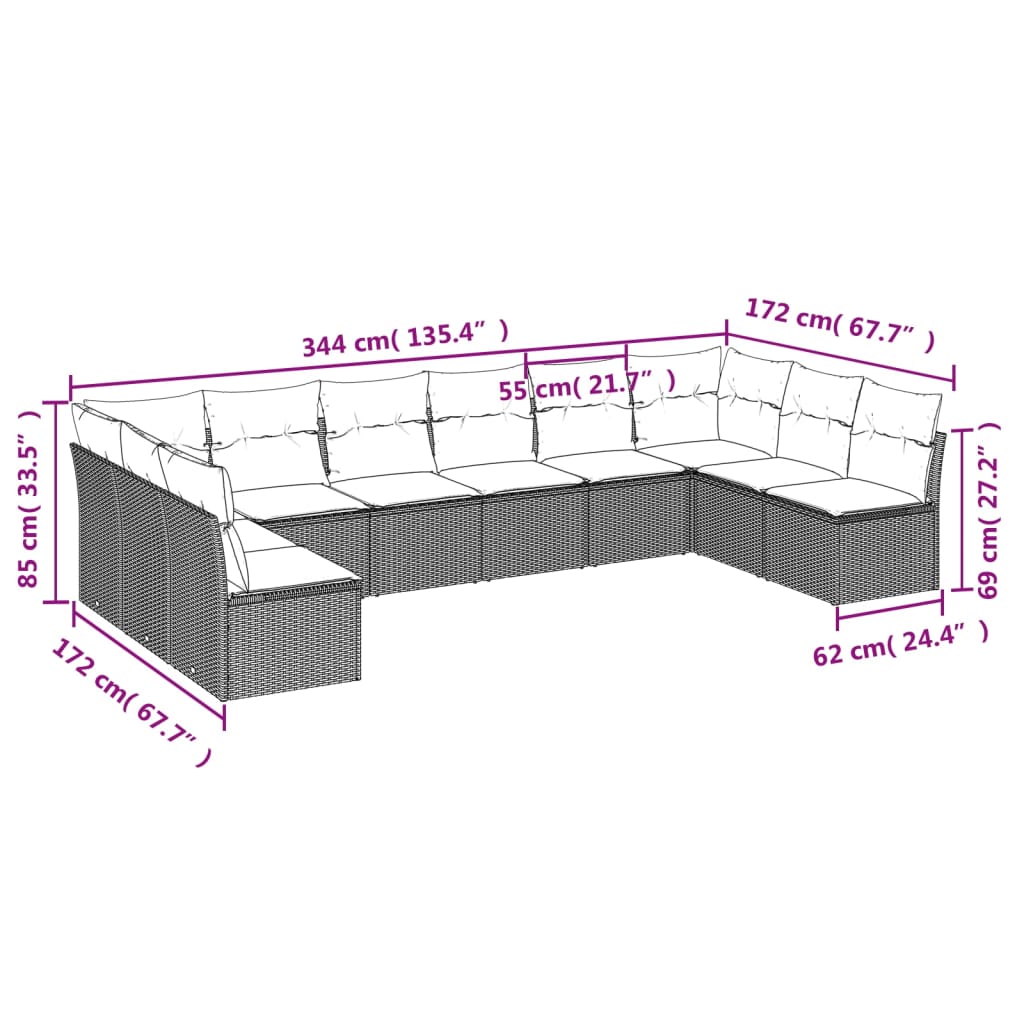 10-delige Loungeset met kussens poly rattan bruin is nu te koop bij PeponiXL, paradijselijk wonen!