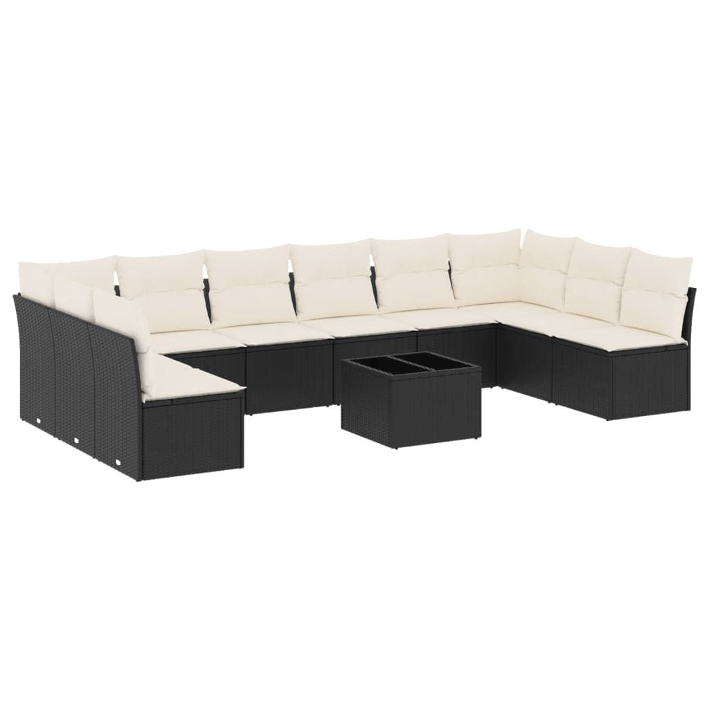 11-delige Loungeset met kussens poly rattan zwart is nu te koop bij PeponiXL, paradijselijk wonen!