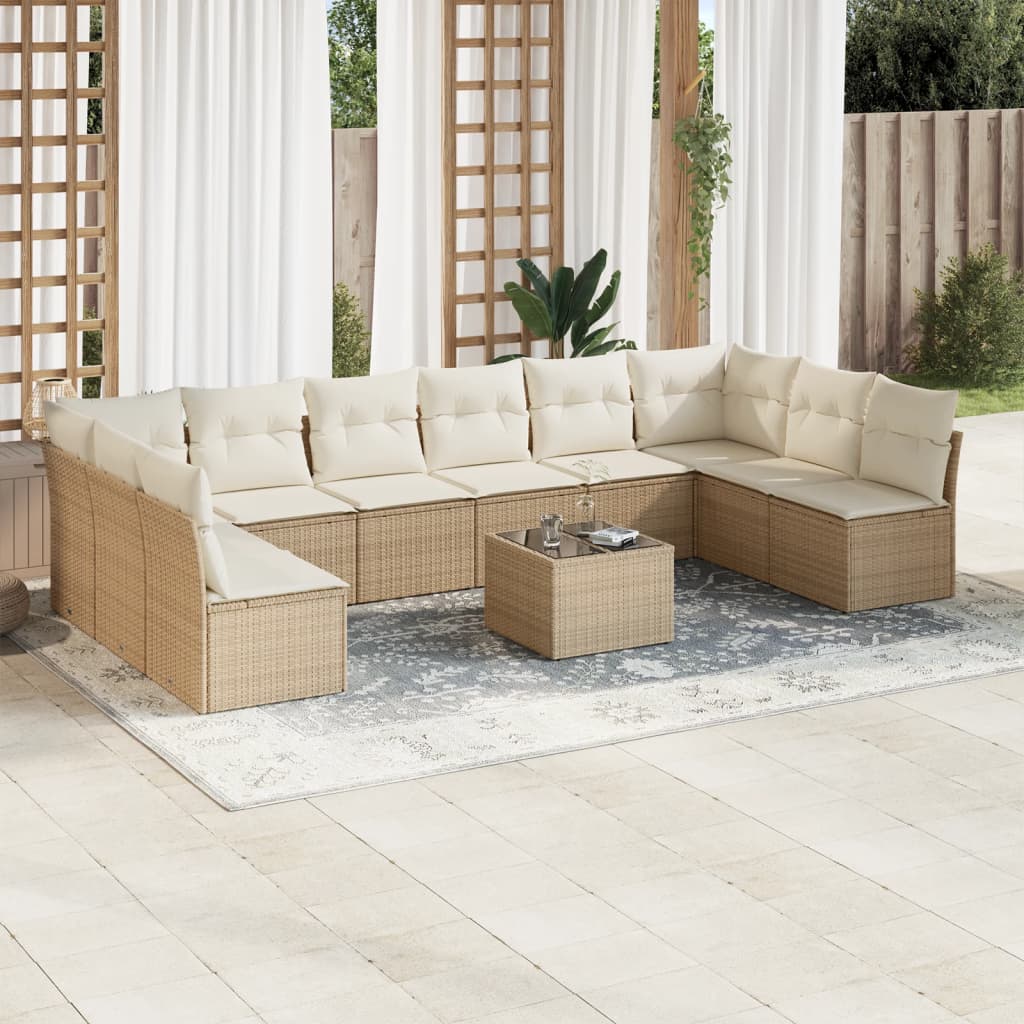 11-delige Tuinset met kussens poly rattan beige is nu te koop bij PeponiXL, paradijselijk wonen!