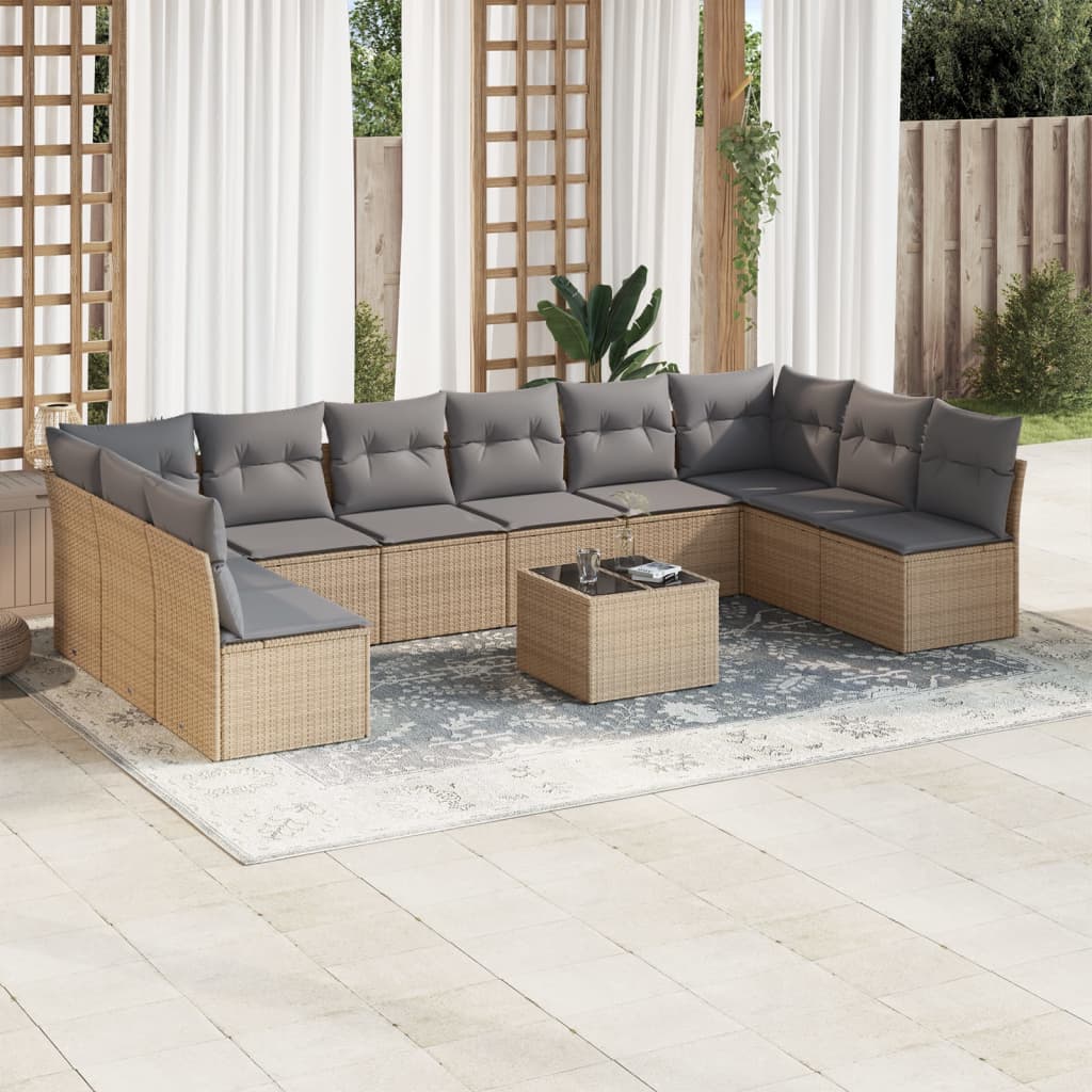 11-delige Tuinset met kussens poly rattan beige is nu te koop bij PeponiXL, paradijselijk wonen!